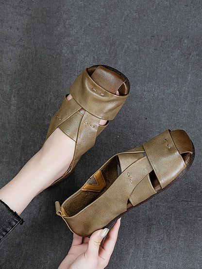 Vintage Flat Women Genuine Leather Sandals