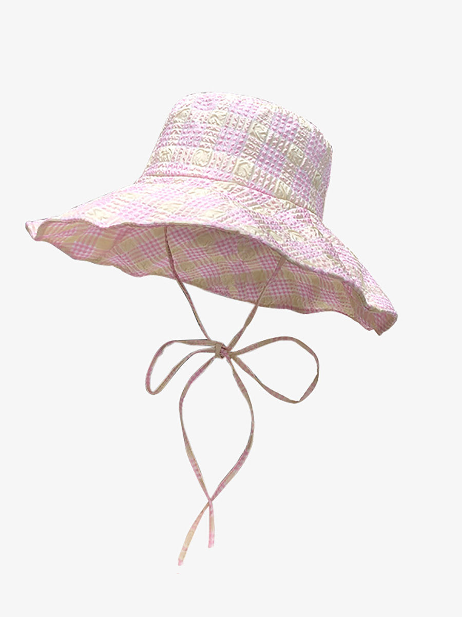 Chapeau d'été à large bord pour femme, style artistique, à carreaux, résistant au soleil, ZZ1042 