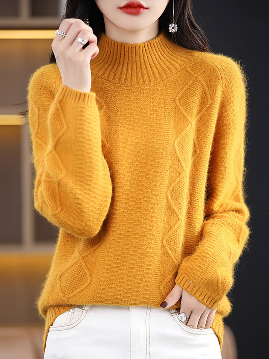 Women Autumn Half-Turtleneck Wool Twist Knit Sweater AX1031