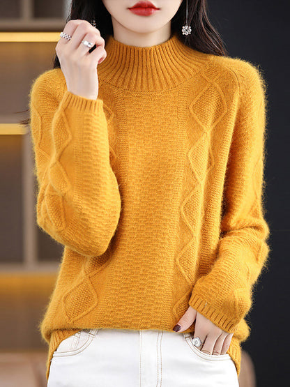 Women Autumn Half-Turtleneck Wool Twist Knit Sweater AX1031