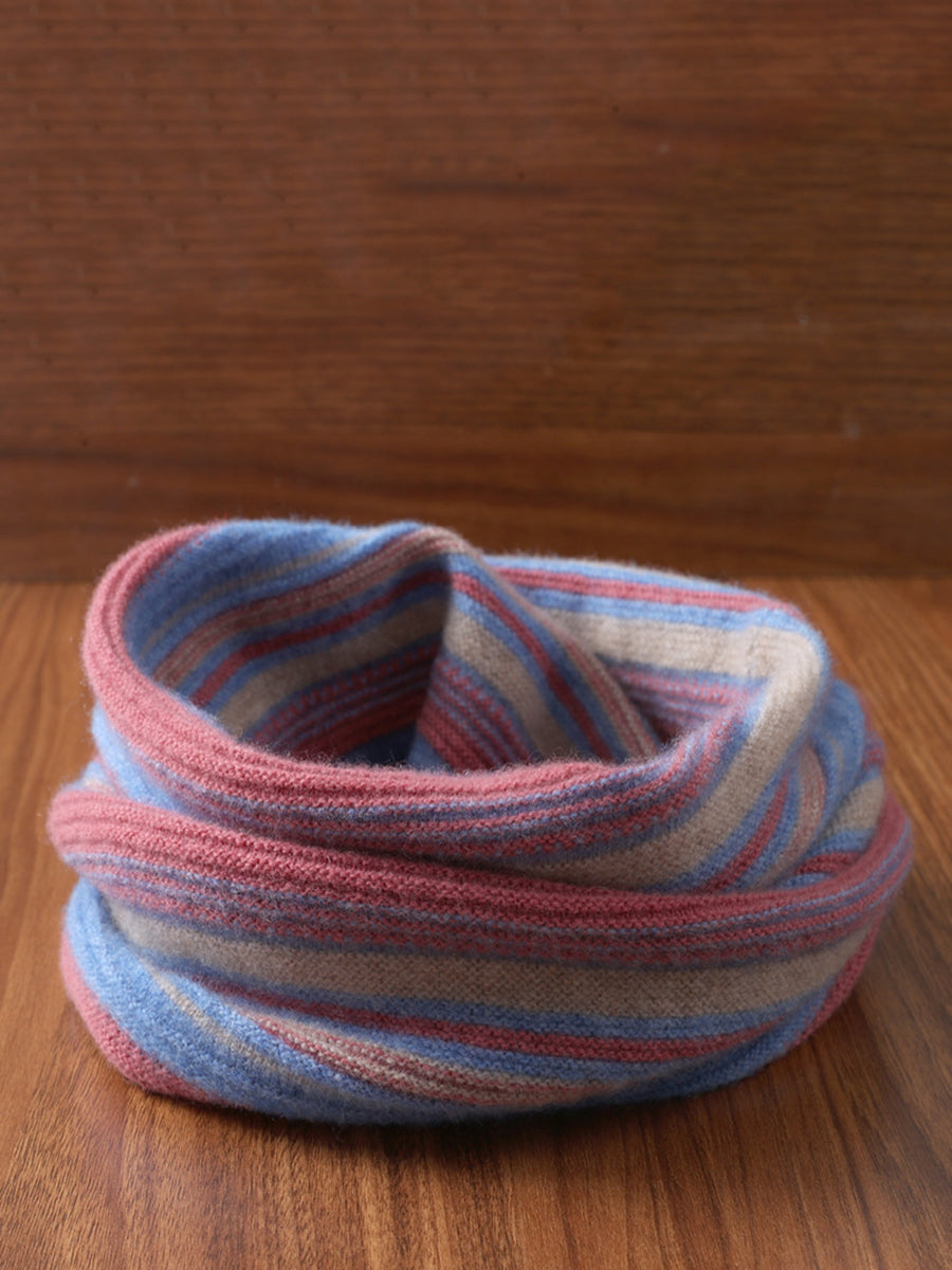 Neck Colorblock Scarf Wool Women Winter Knit