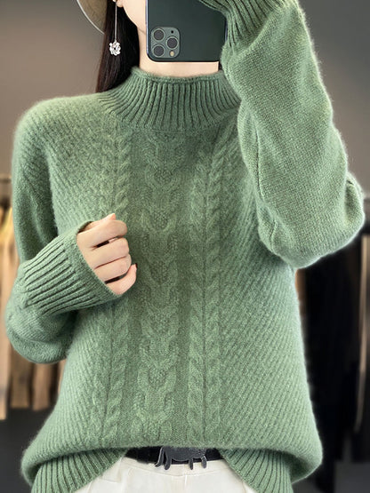 Women Autumn Half Turtleneck Wool Warm Twist Knit Sweater AV1009