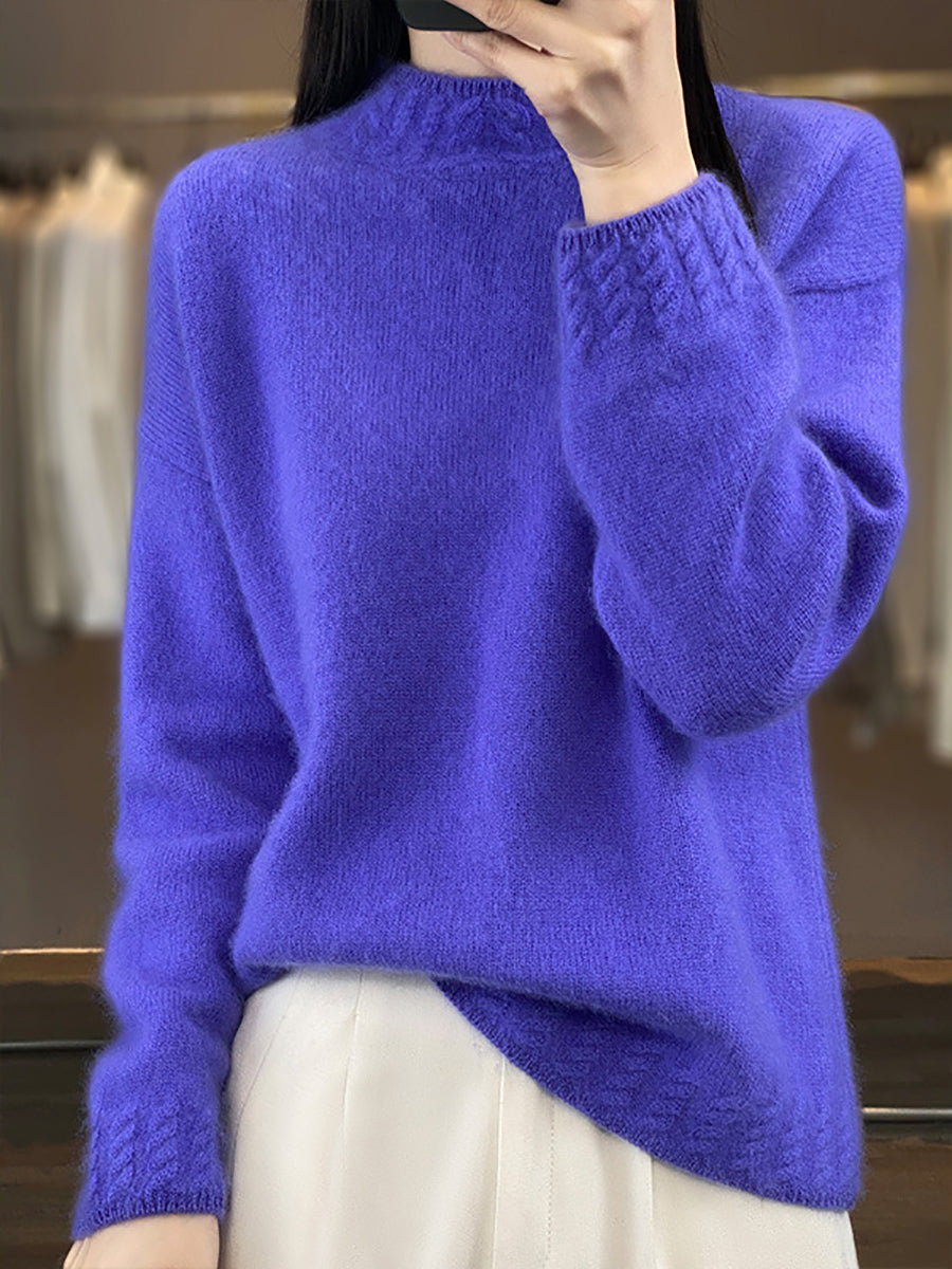 Women Autumn Half-Turtleneck Knit 100%Wool Sweater QU010