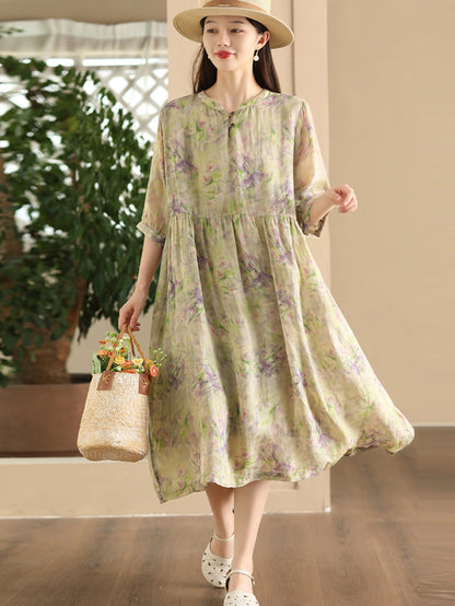 Robe d'été ample à col en V et imprimé floral pour femme LL020