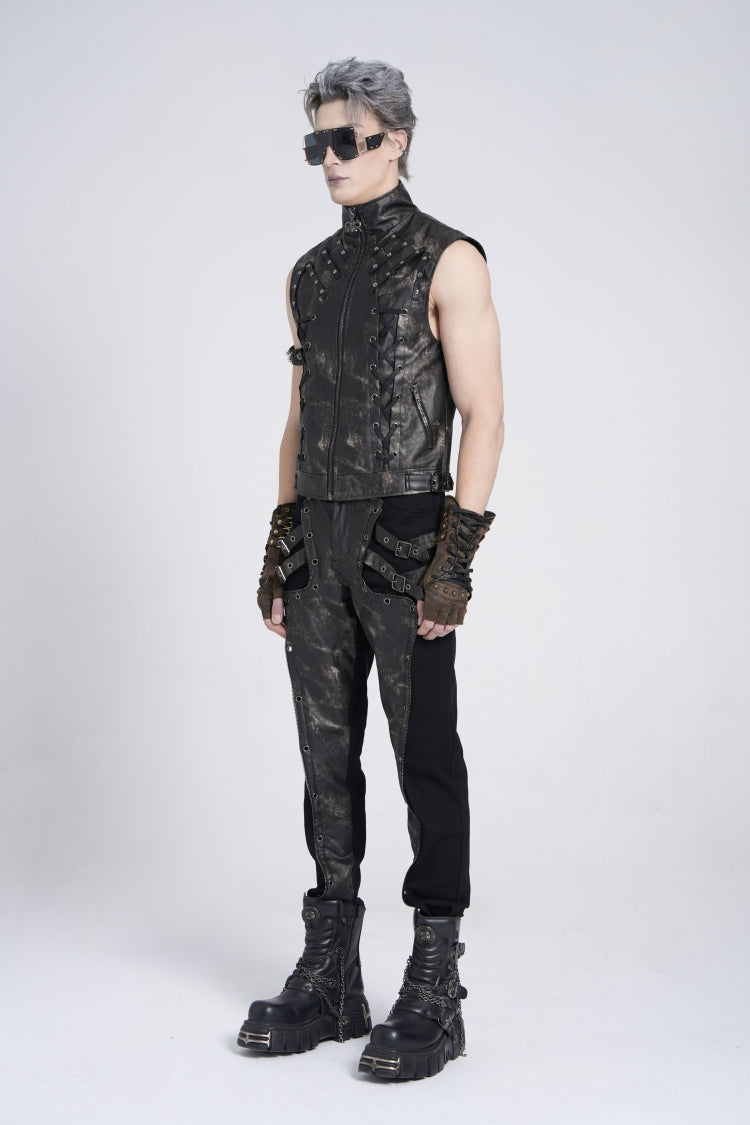 Black Gothic Vest for Men, Strappy with Stitching and Zip
