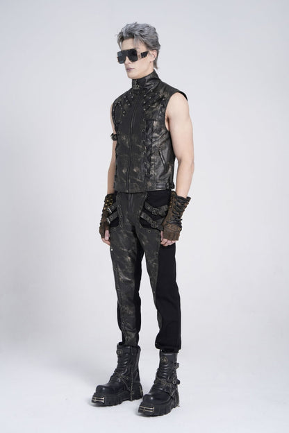 Black Gothic Vest for Men, Strappy with Stitching and Zip