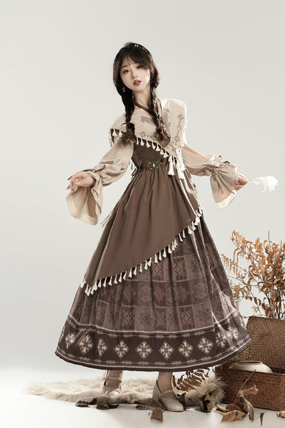 Mysterious Tribe Lantern Sleeve Chinese Style Lolita Dress - Asymmetric Ruffle