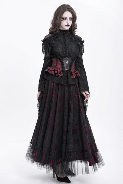 Crimson & Charcoal Spliced Lace Laced Slim Zippered Goth Palace Corset