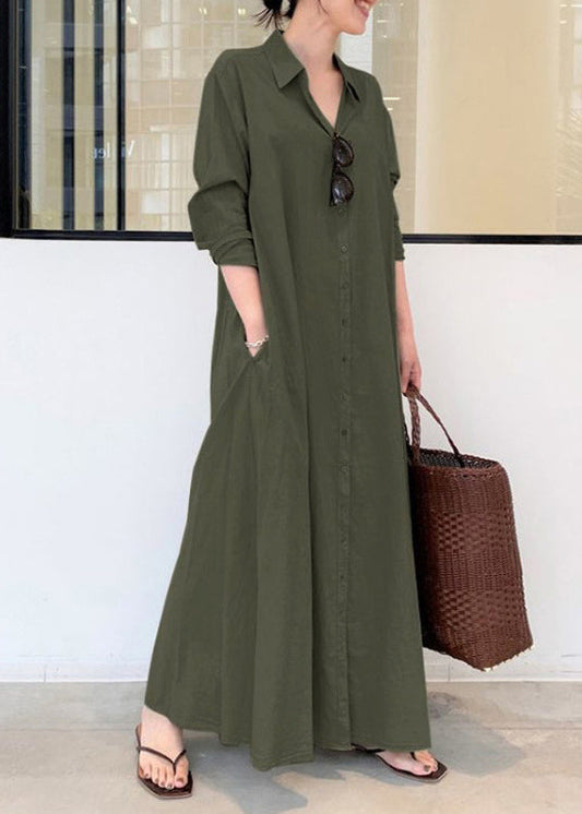 Army Robe Green Dresses Oversized Vintage Cotton Spring