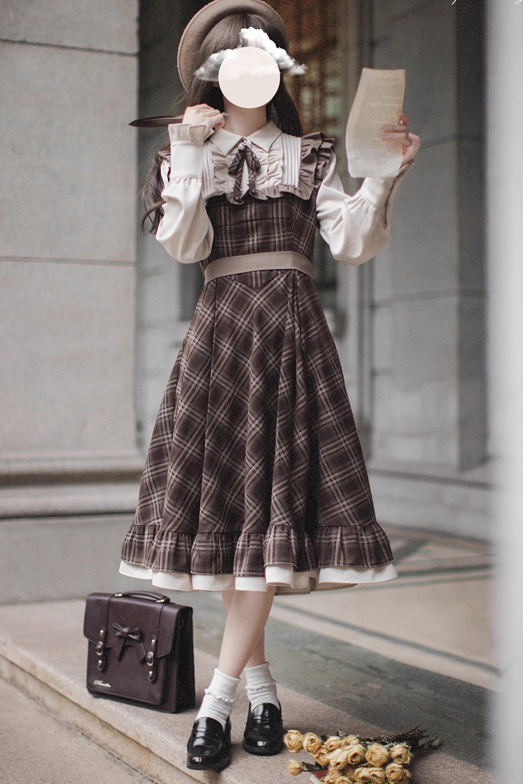 Thames at Dusk Vintage College Lolita Dress with Ruffle - Long Sleeves