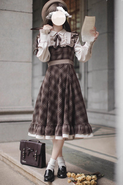 Thames at Dusk Vintage College Lolita Dress with Ruffle - Long Sleeves