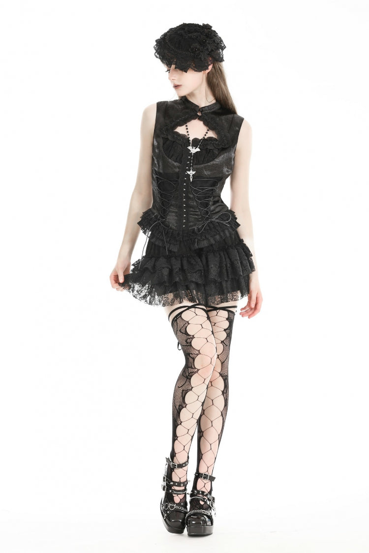 No-Sleeve Lace Trim Side Corset Top