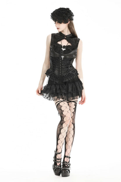 No-Sleeve Lace Trim Side Corset Top