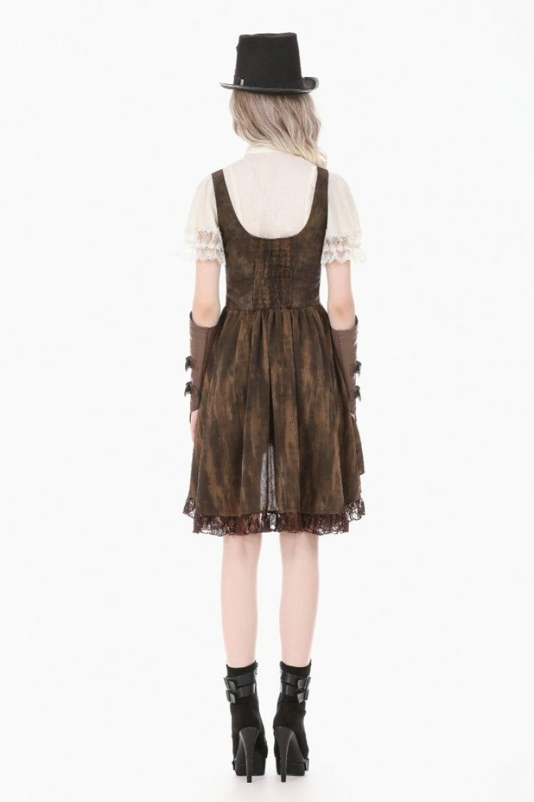 Gothic Women's Blouse with Puff Sleeves, Sheer Lace-Up & Detachable Bow