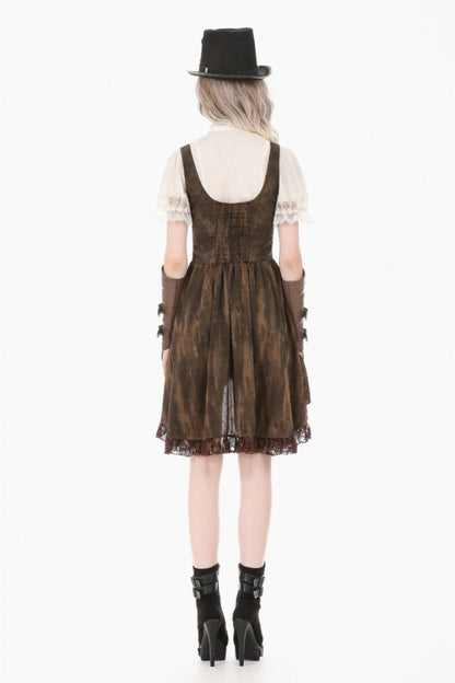 Gothic Women's Blouse with Puff Sleeves, Sheer Lace-Up & Detachable Bow
