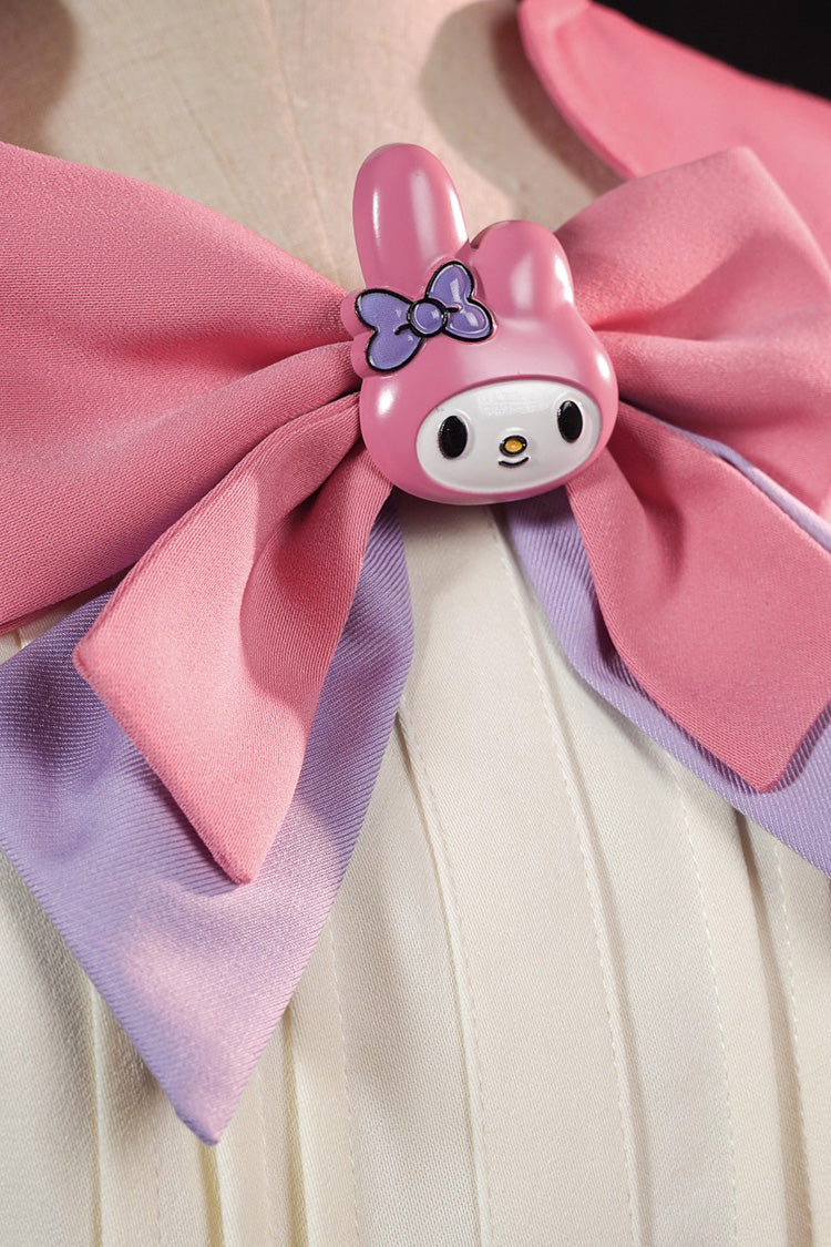 Blush Short-Sleeve Ruffle Bow Lace-Up Ouji Outfit with Shorts - Identity V
