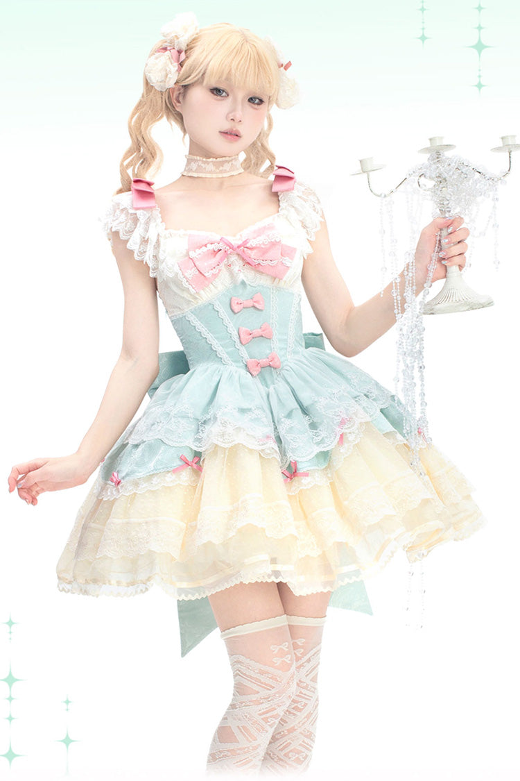 Sleeveless Ruffle Bowknot Lace Sweet Elegant Ballet Lolita JSK Dress in Mint Green Parfait Romance