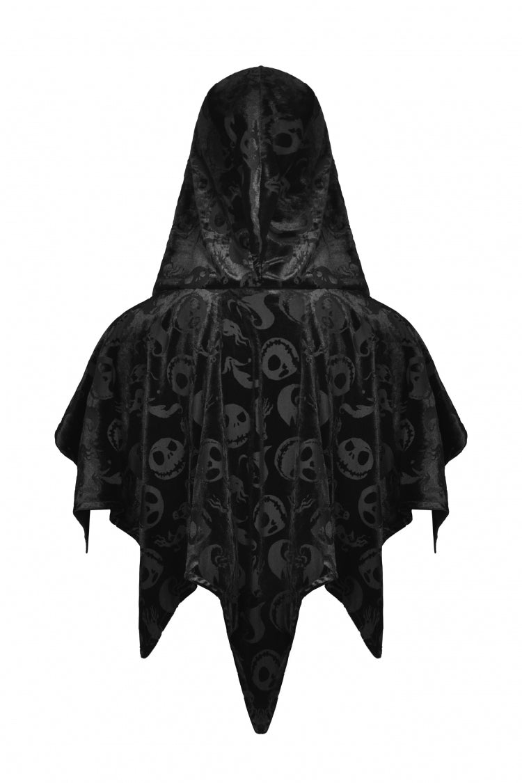 Velvet Hooded Cape with Skull Lace-Up Front