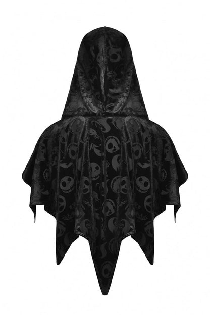 Velvet Hooded Cape with Skull Lace-Up Front