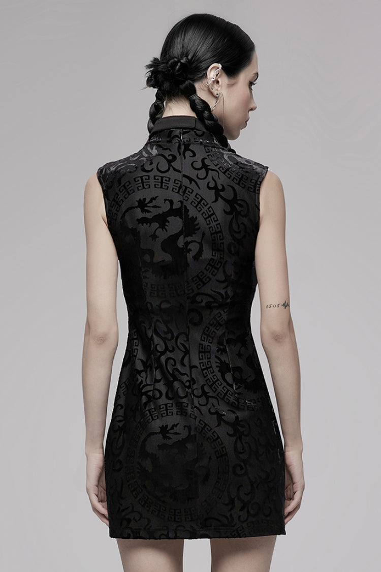 No-Sleeve Dragon Totem Print Gothic Dress