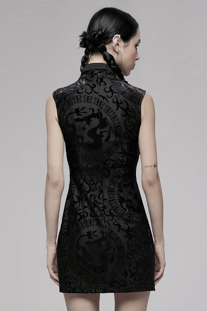 No-Sleeve Dragon Totem Print Gothic Dress