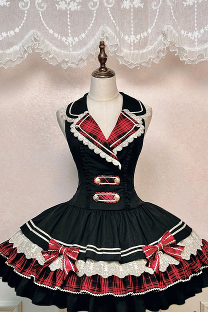 Ebony V-Neck Printed Tiered Bow Collegiate JSK - Honor Guard Gala