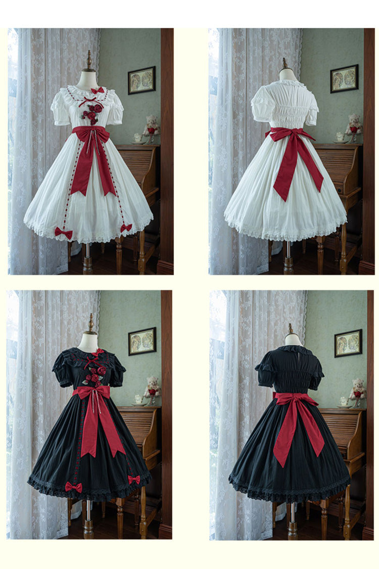Short Sleeve Ruffle Bowknot Sweet Lolita Dress in Moon Mist Poetry