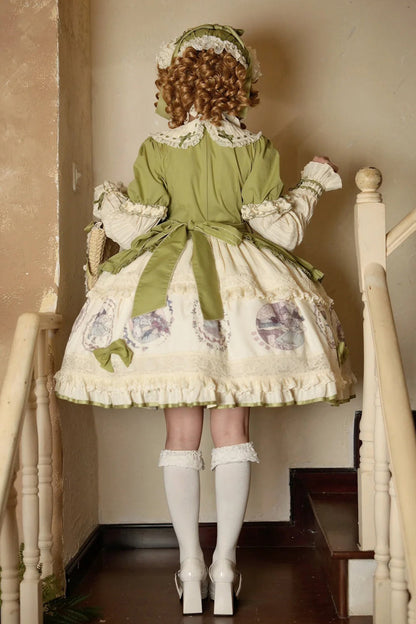 Emerald Ida's Flowers Short-Sleeve Ruffled Bowknot Sweet Dress
