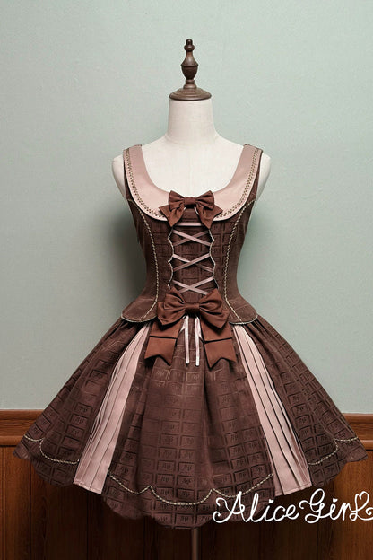 Teddy Chocolate Bar Embroidered Lace-Up Lolita JSK Dress and Skirt - Classic