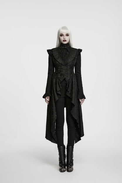 Women's Black Gothic Vest, Jacquard Cut-Out with Lace-Up and Asymmetric Design
