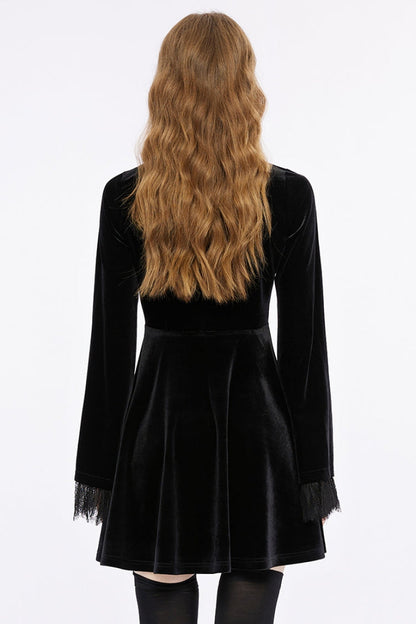 Ebony Flared-Sleeve Sheer Lace Gothic Gown for Women