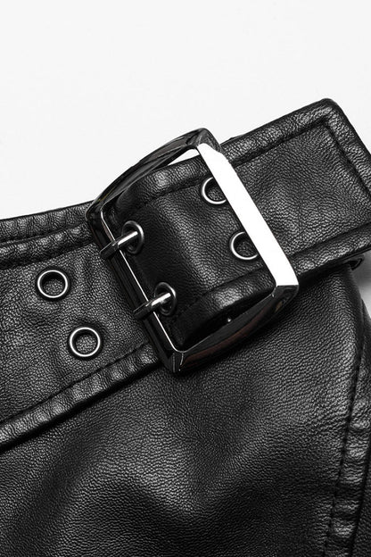 Side Zipper Faux Leather Steampunk Skirt with Buckle - Two Colors
