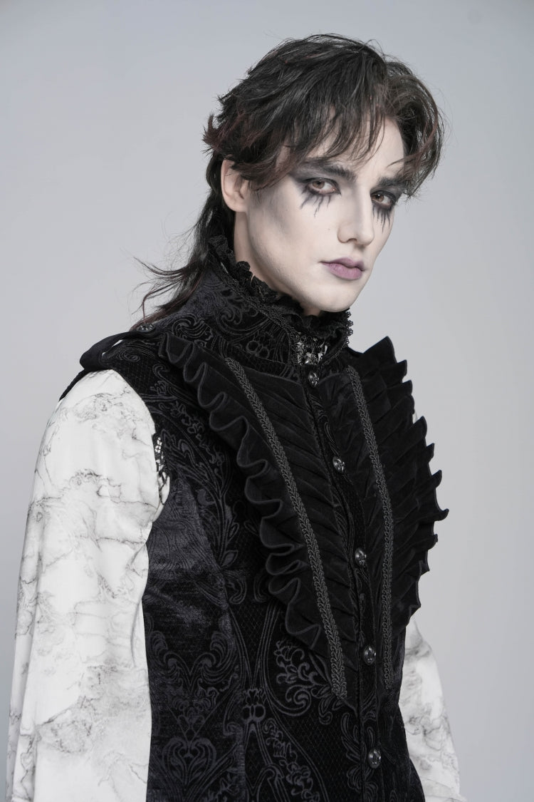Men's Black Gothic Vest, Jacquard with Embroidery, Buckles and Pleats