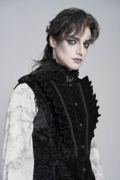 Men's Black Gothic Vest, Jacquard with Embroidery, Buckles and Pleats