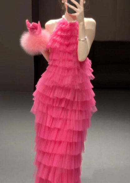 Backless Dresses Beautiful Rose Solid Pleated Sleeveless