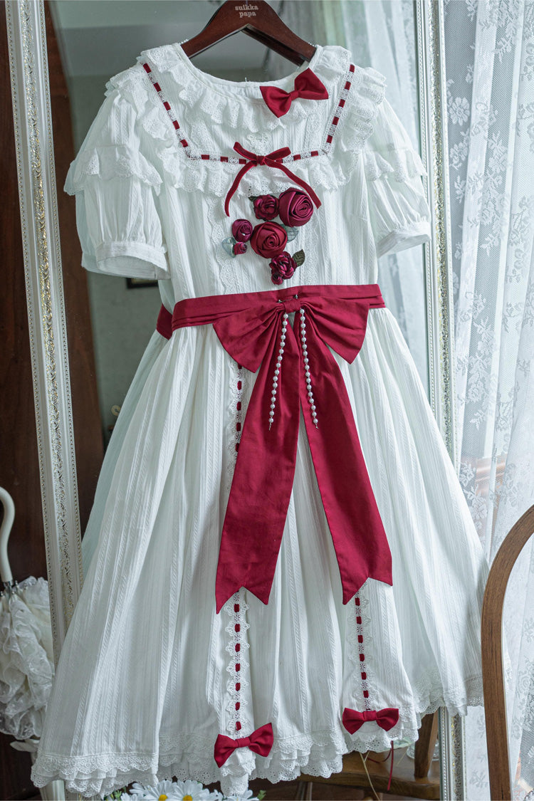 Short Sleeve Ruffle Bowknot Sweet Lolita Dress in Moon Mist Poetry