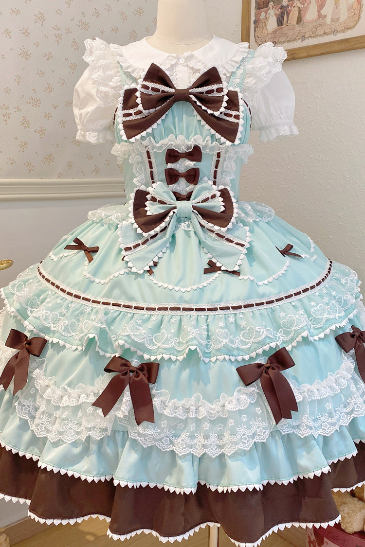 Mint Chocolate Fondant Cake Sleeveless Ruffled Bow Lace Lolita JSK