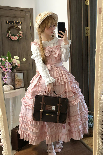 Blush Multi-Layered Ruffle Bow Sweet JSK - Heart In Love