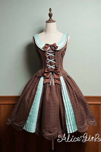 Teddy Chocolate Bar Embroidered Lace-Up Lolita JSK Dress and Skirt - Classic