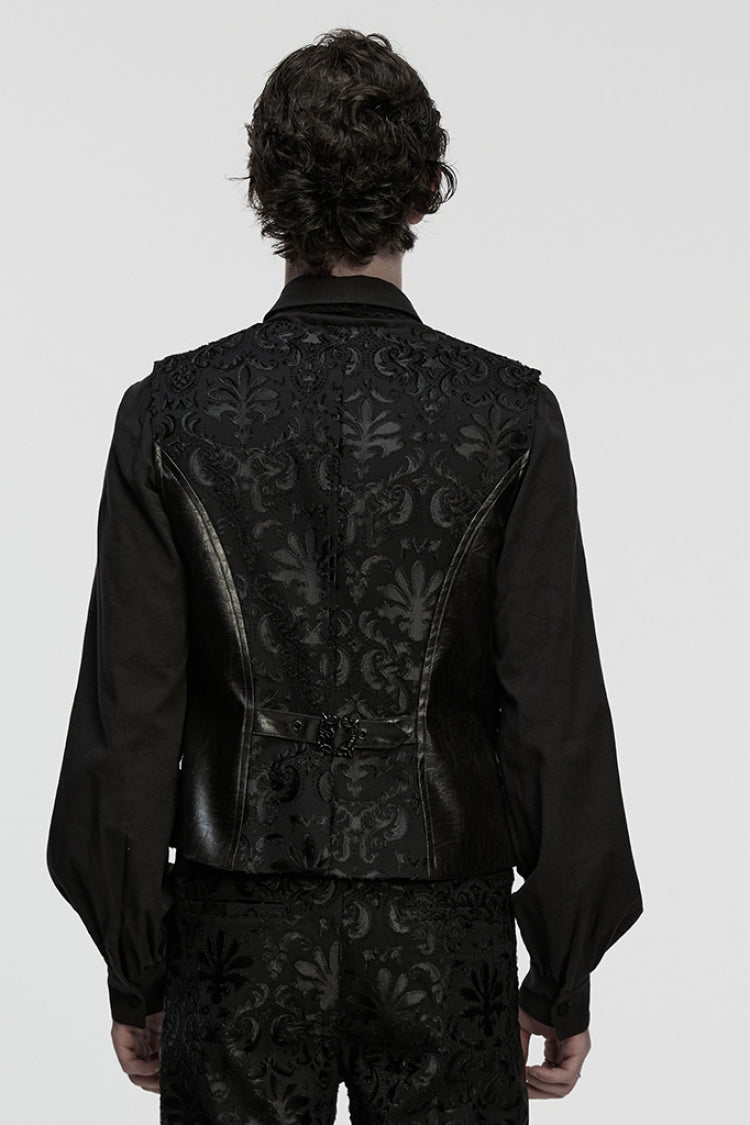Ebony Long-Sleeve V-Neck Floral Embroidered Men's Gothic Vest