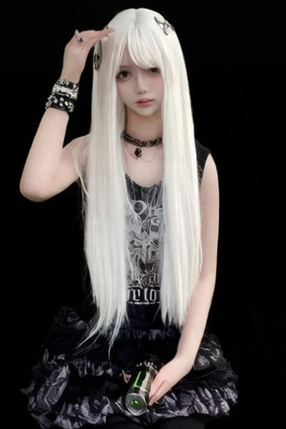 Full Bangs Long Straight Wig in Moonlight White
