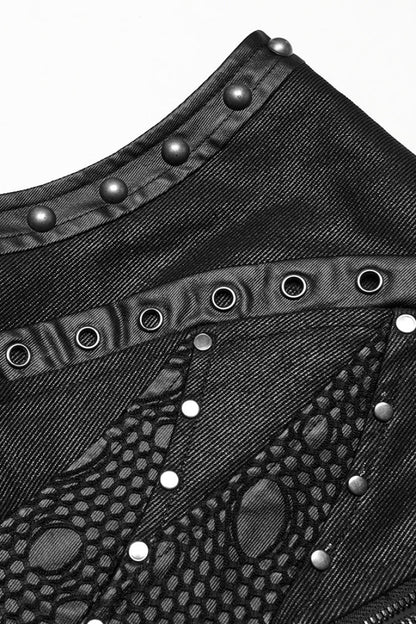 Gothic Men's Mesh Vest, Black with Stitched Mandarin Collar