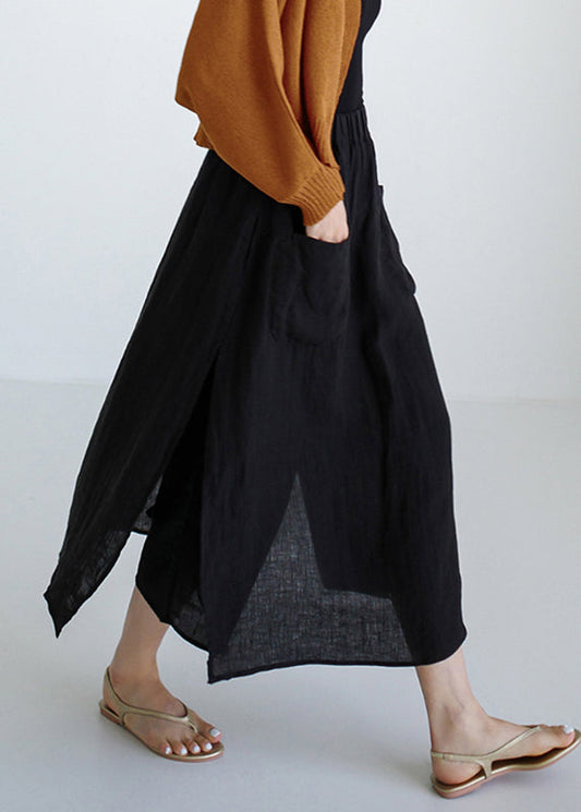 Summer Pants Side Black Skirt Open Linen Simple