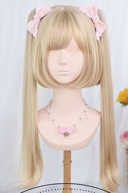Gold Milk Tea Straight Twin Pigtails Lolita Wig Set