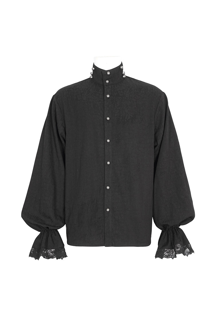 Stand-Collar Puff-Sleeve Gothic Shirt with Necktie