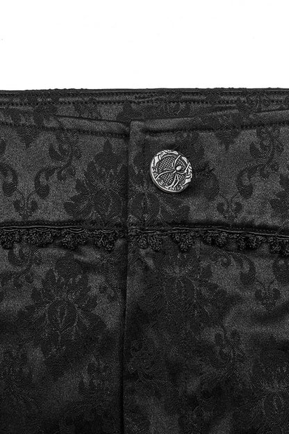 Gothic Pants for Men with Black Jacquard 3D Print and Lace Detailing