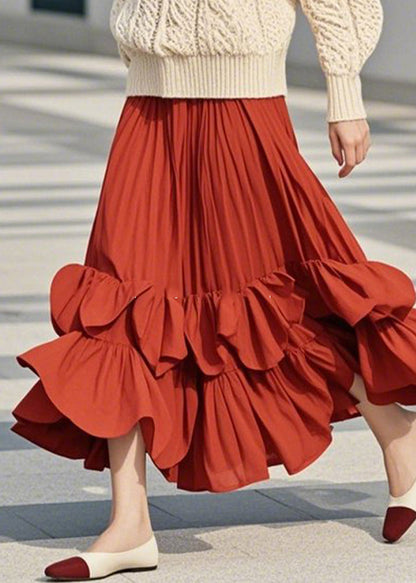 Patchwork A Line DIY Skirts Spring Red Ruffled