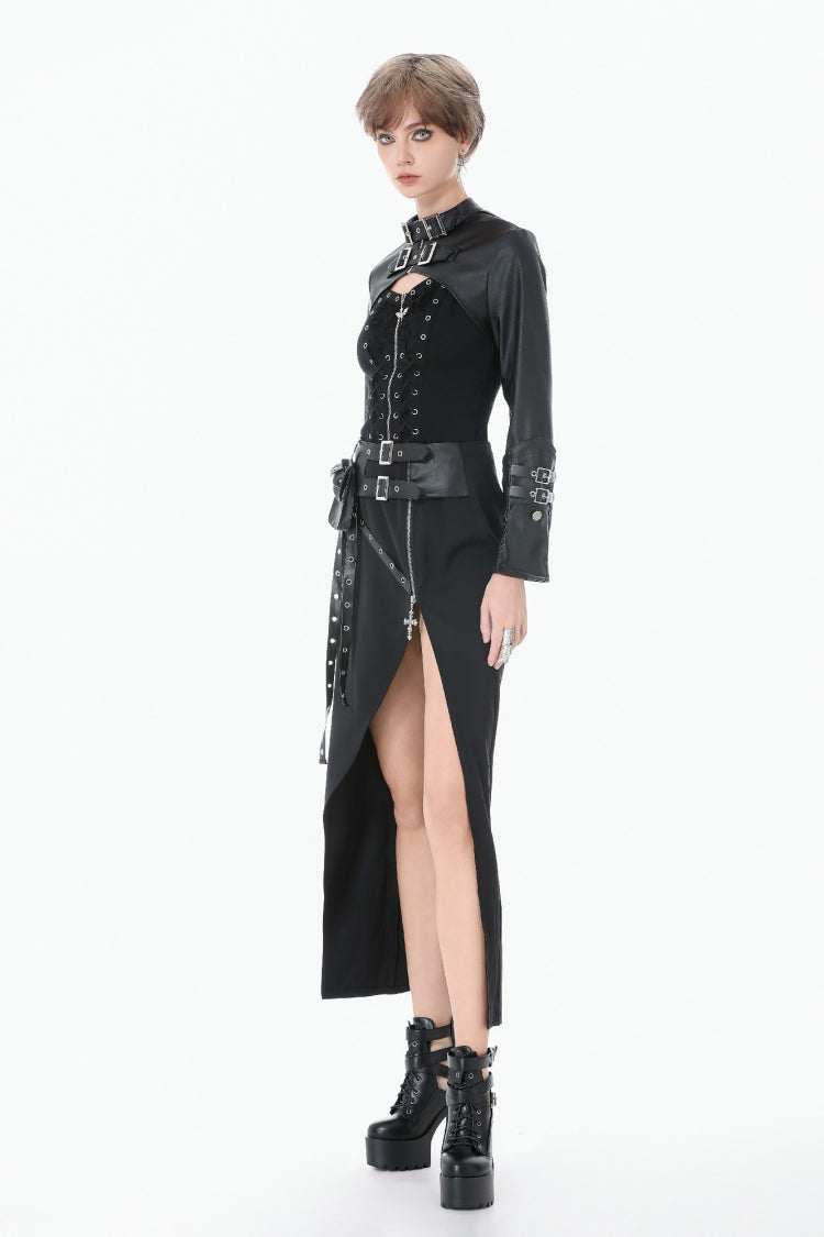 PU Leather Zippered Shrug with Buckled Straps
