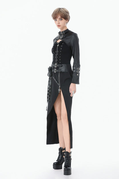 PU Leather Zippered Shrug with Buckled Straps