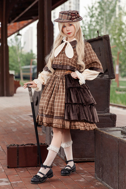 Morning Tune High Waist Asymmetric Ruffle Print Lolita Strap Dress